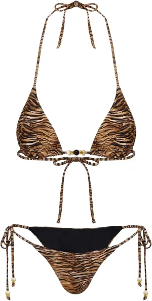Women's 2 Pieces Zebra Striped Bikini Set Halter Triangle Swimsuit Y2K Tie Side Bathing Suit