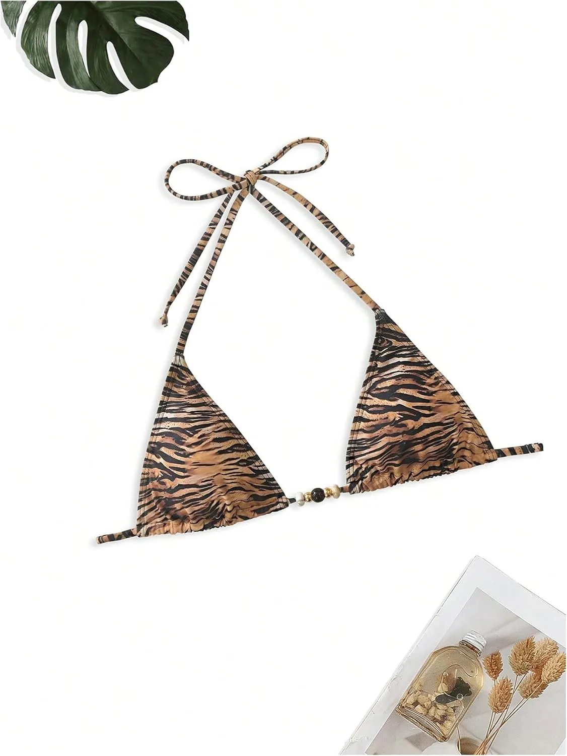 Women's 2 Pieces Zebra Striped Bikini Set Halter Triangle Swimsuit Y2K Tie Side Bathing Suit