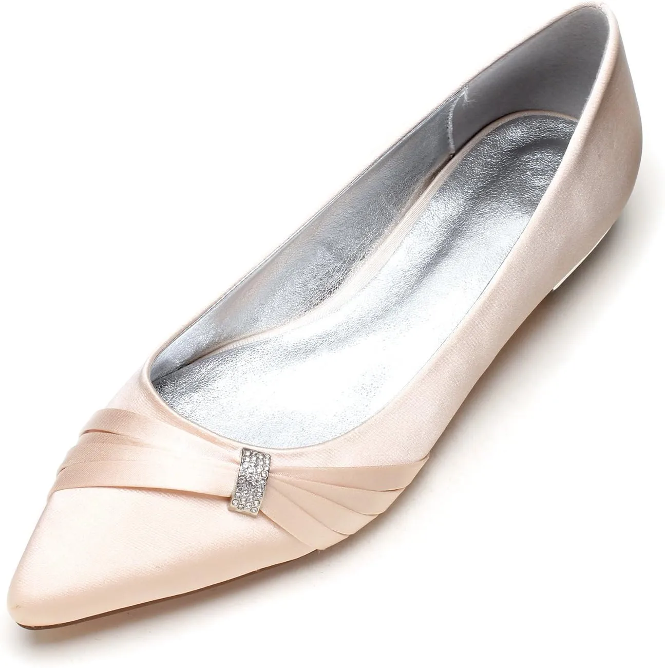 Womens Ballet Flat Shoes Pointed Toe Rhinestone Low Heels Bridal Shoes Ballerina Flats