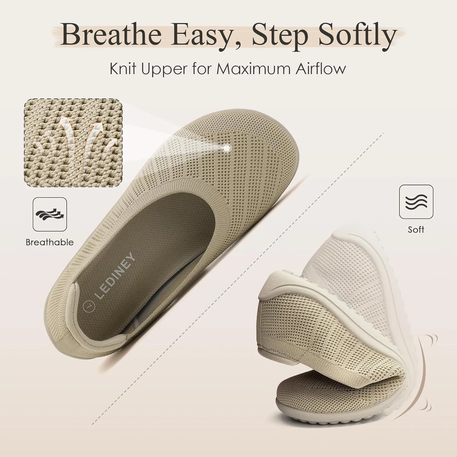 Women's Ballet Flats Wide Toe Box Barefoot Dress Shoes Knit Flat Comfortable Casual Walking Shoe Minimalist Zero Drop Slip On