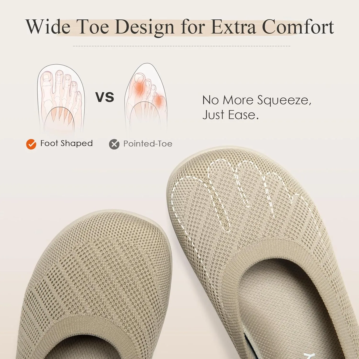 Women's Ballet Flats Wide Toe Box Barefoot Dress Shoes Knit Flat Comfortable Casual Walking Shoe Minimalist Zero Drop Slip On