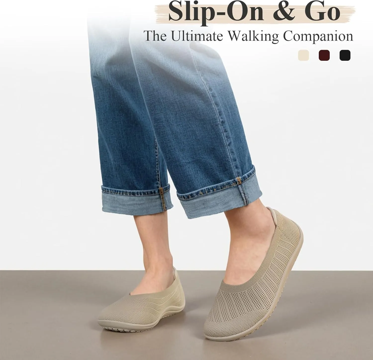 Women's Ballet Flats Wide Toe Box Barefoot Dress Shoes Knit Flat Comfortable Casual Walking Shoe Minimalist Zero Drop Slip On