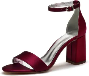 Women's Block Heels Wedding Sandals for Bride Satin Bridal Shoes Formal Evening Prom Party Shoes