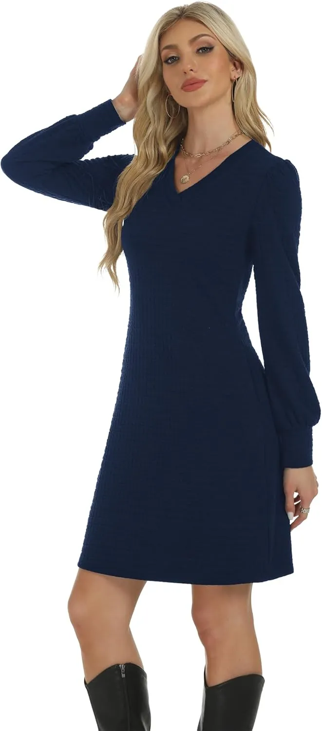 Womens Casual Dresses Long Sleeve Sexy Wrap V Neck Mini Dress with Pockets Winter Fall Spring Trendy Outfit