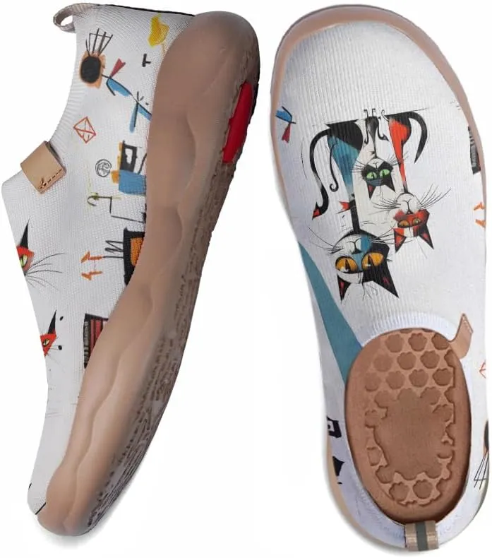 Women's Casual Sneakers Lightweight Walking Slip On Shoes Art Painted Knitted Travel Loafers