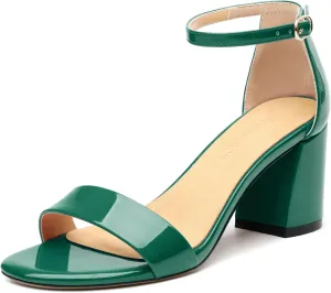 Women's Chunky Block Round Open Toe Ankle Heeled Sandals Strappy Patent Sandals leather lining Comfortable Wedding Party Dressy Low Shoes 2.5IN
