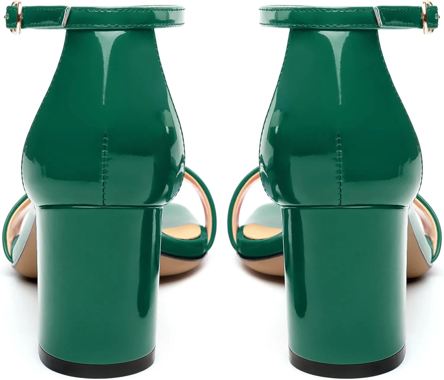 Women's Chunky Block Round Open Toe Ankle Heeled Sandals Strappy Patent Sandals leather lining Comfortable Wedding Party Dressy Low Shoes 2.5IN
