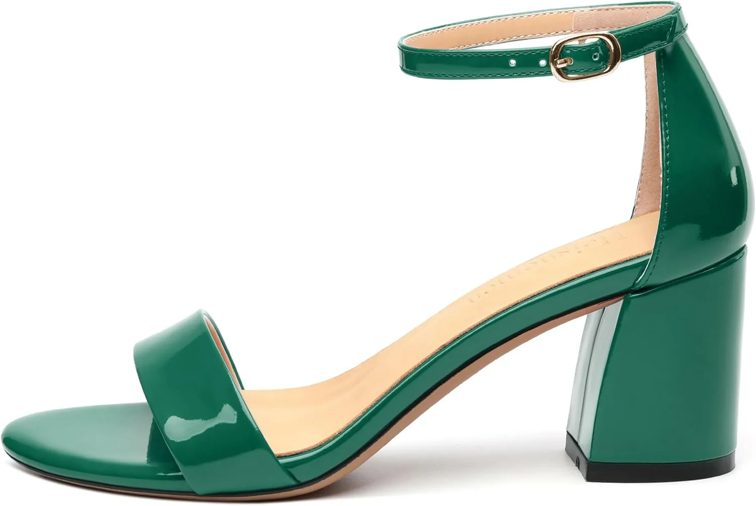 Women's Chunky Block Round Open Toe Ankle Heeled Sandals Strappy Patent Sandals leather lining Comfortable Wedding Party Dressy Low Shoes 2.5IN