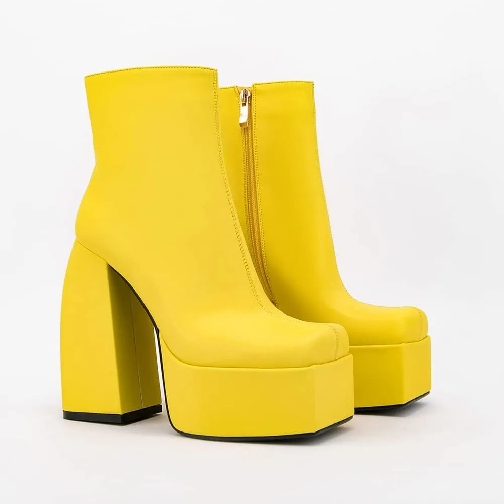 Women's Chunky Platform Boots - Black, All-Season, Ankle-High, Pull-On, Faux Leather, Casual, SMBT22001