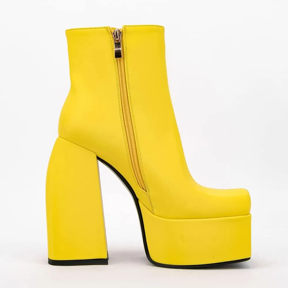 Women's Chunky Platform Boots - Black, All-Season, Ankle-High, Pull-On, Faux Leather, Casual, SMBT22001