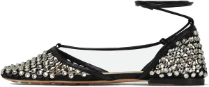Women's Crystal Mesh Flats Rhinestone Lace-Up Closed Square Toe Ankle Strappy Sandals Fashion Comfort Sparkle Stretch Fishnet Shoes
