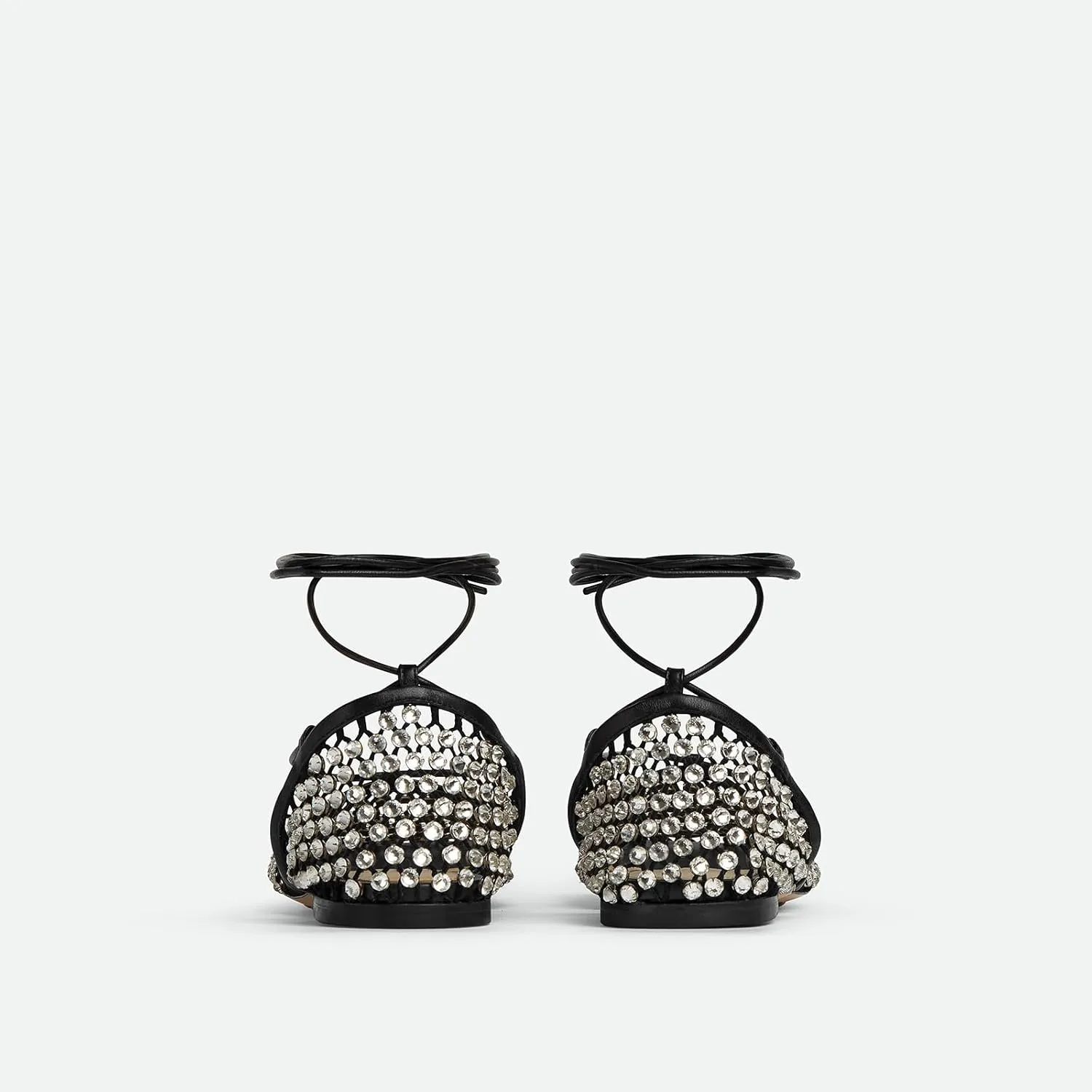 Women's Crystal Mesh Flats Rhinestone Lace-Up Closed Square Toe Ankle Strappy Sandals Fashion Comfort Sparkle Stretch Fishnet Shoes