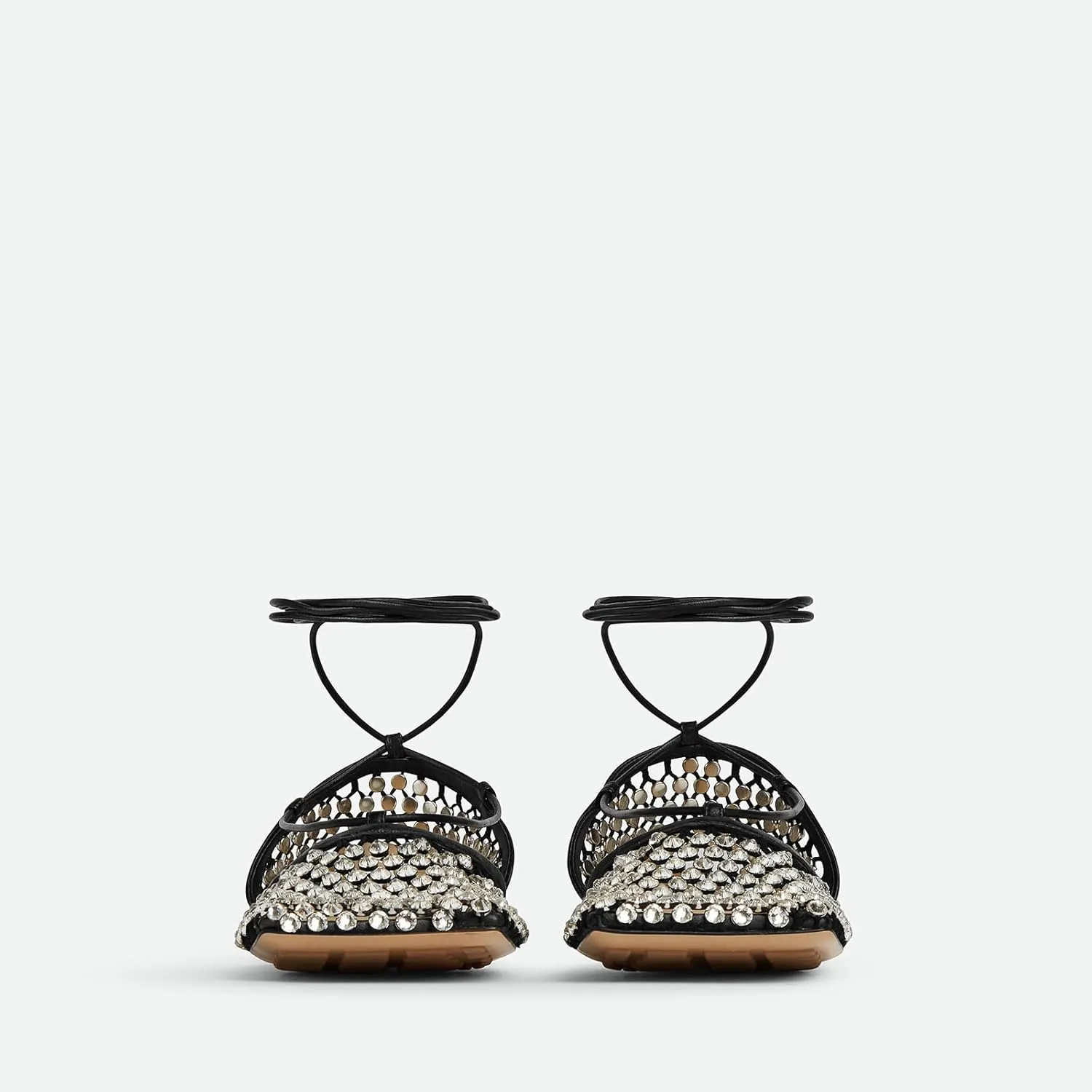 Women's Crystal Mesh Flats Rhinestone Lace-Up Closed Square Toe Ankle Strappy Sandals Fashion Comfort Sparkle Stretch Fishnet Shoes