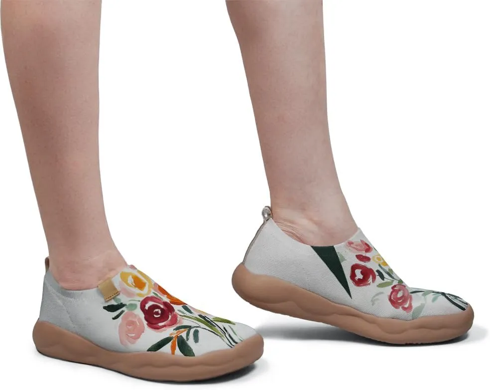 Women's Fashion Floral Art Sneakers Painted Knitted Slip-On Sneakers Lightweight and Comfortable Loafers