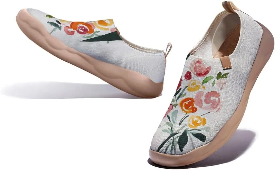 Women's Fashion Floral Art Sneakers Painted Knitted Slip-On Sneakers Lightweight and Comfortable Loafers