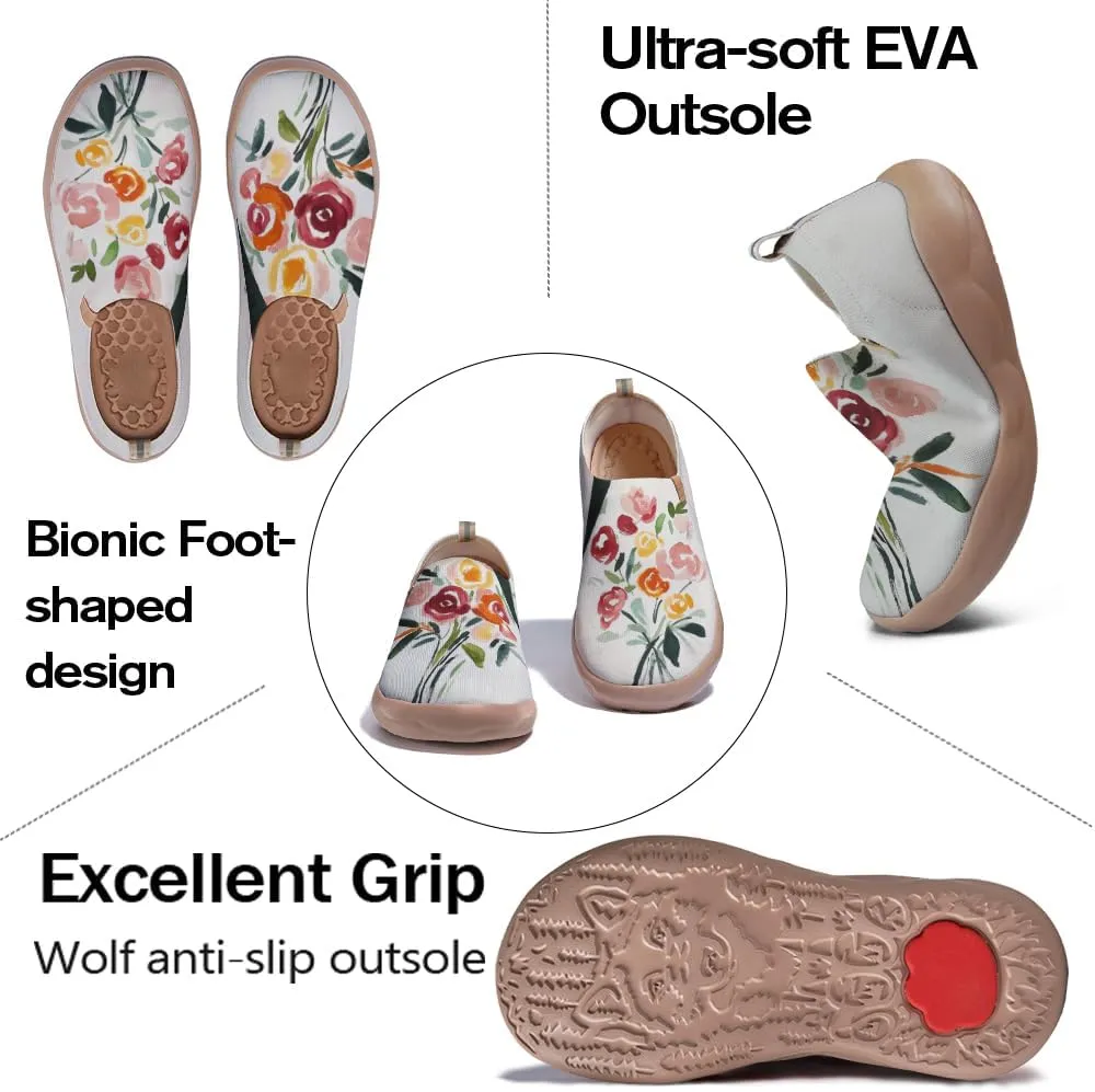 Women's Fashion Floral Art Sneakers Painted Knitted Slip-On Sneakers Lightweight and Comfortable Loafers