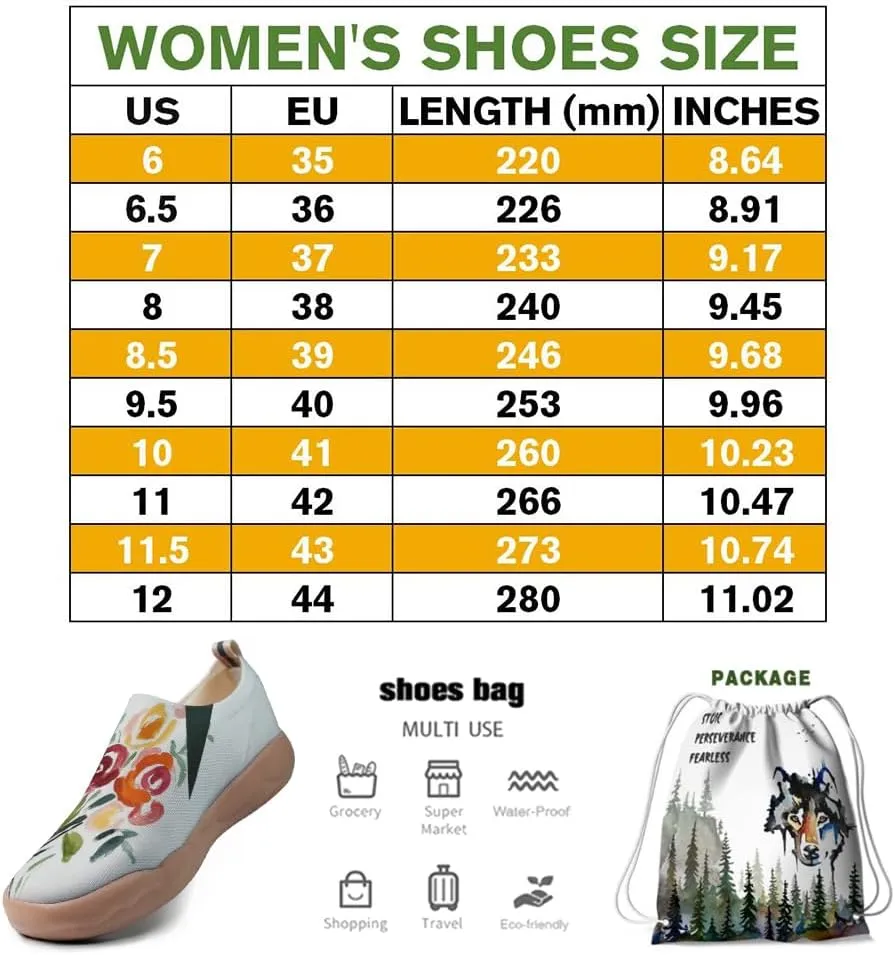 Women's Fashion Floral Art Sneakers Painted Knitted Slip-On Sneakers Lightweight and Comfortable Loafers