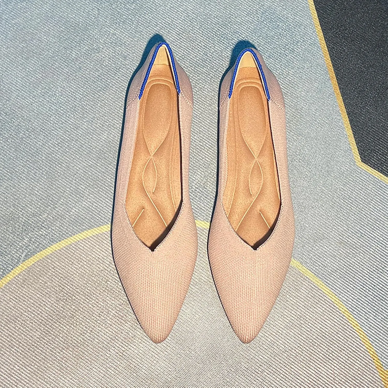 Women's Flats Shoes Pointed Toe Knit Ballet Comfortable Dressy Slip On Flat Classic Ballet Office Work Shoes