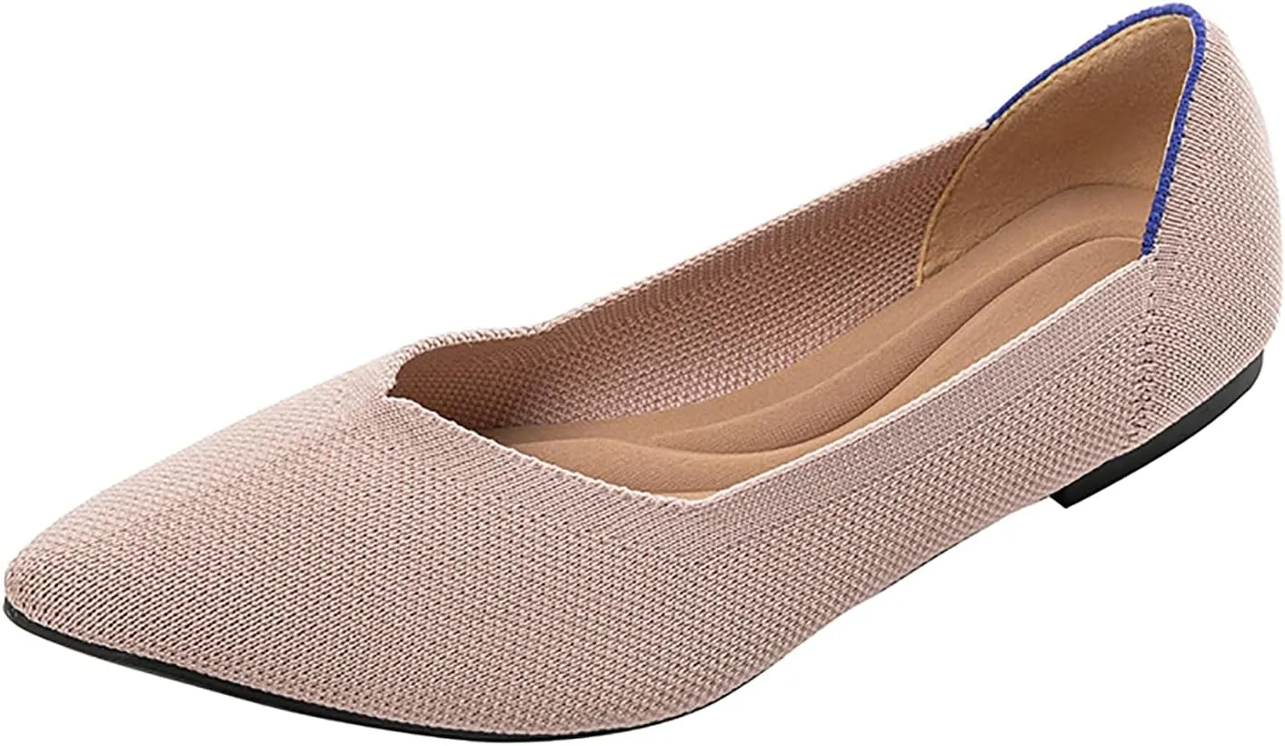Women's Flats Shoes Pointed Toe Knit Ballet Comfortable Dressy Slip On Flat Classic Ballet Office Work Shoes
