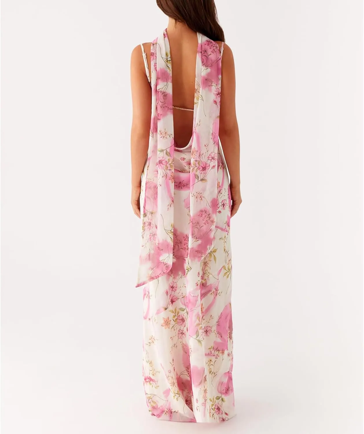 Womens Floral Spaghetti Strap Maxi Dress Y2k Backless Sleeveless Tube Dresses Sexy Vacation Going Out Beachwear