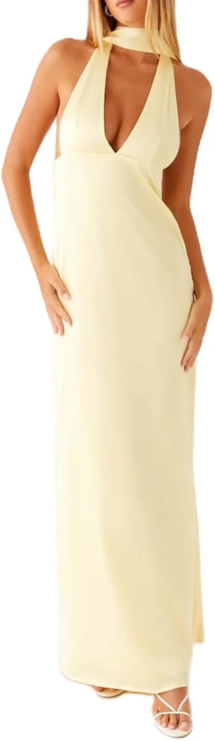 Womens Floral Spaghetti Strap Maxi Dress Y2k Backless Sleeveless Tube Dresses Sexy Vacation Going Out Beachwear
