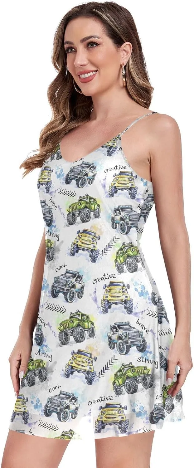 Women's Halter Sleeveless Dress Mesh V-Neck Mini Dresses