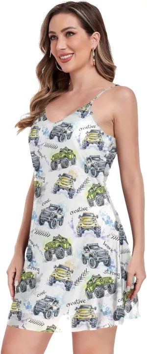 Women's Halter Sleeveless Dress Mesh V-Neck Mini Dresses