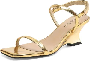 Women's Heels Wedges Sandals Low Block Sandal Square Open Toe Heels for Women with Ankle Strap Comfort Party Dress Shoes