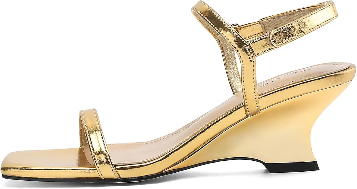 Women's Heels Wedges Sandals Low Block Sandal Square Open Toe Heels for Women with Ankle Strap Comfort Party Dress Shoes