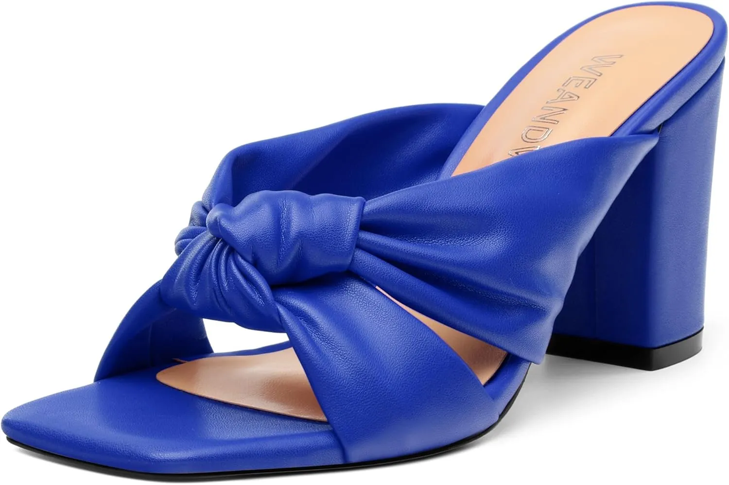 Women's High Heeled Square Toe Slip On Sandals, Puffy Knot Chunky Heel Open Toe Sandals for women, Summer Party Prom Shoes