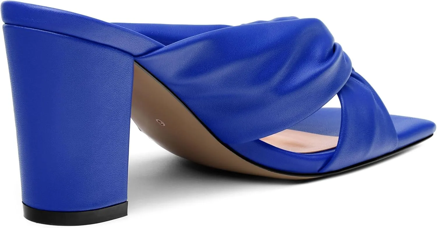 Women's High Heeled Square Toe Slip On Sandals, Puffy Knot Chunky Heel Open Toe Sandals for women, Summer Party Prom Shoes