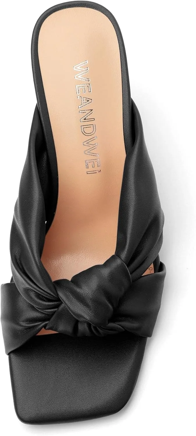 Women's High Heeled Square Toe Slip On Sandals, Puffy Knot Chunky Heel Open Toe Sandals for women, Summer Party Prom Shoes