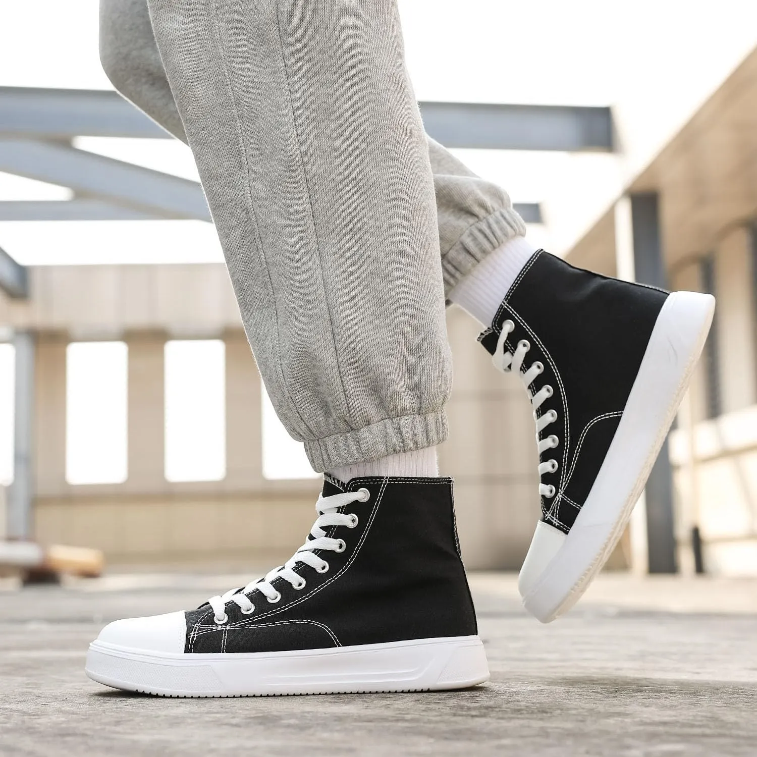 Womens High Top Heightened Sole Sneakers Platform Canvas Shoes Casual Lace Up Walking Shoes