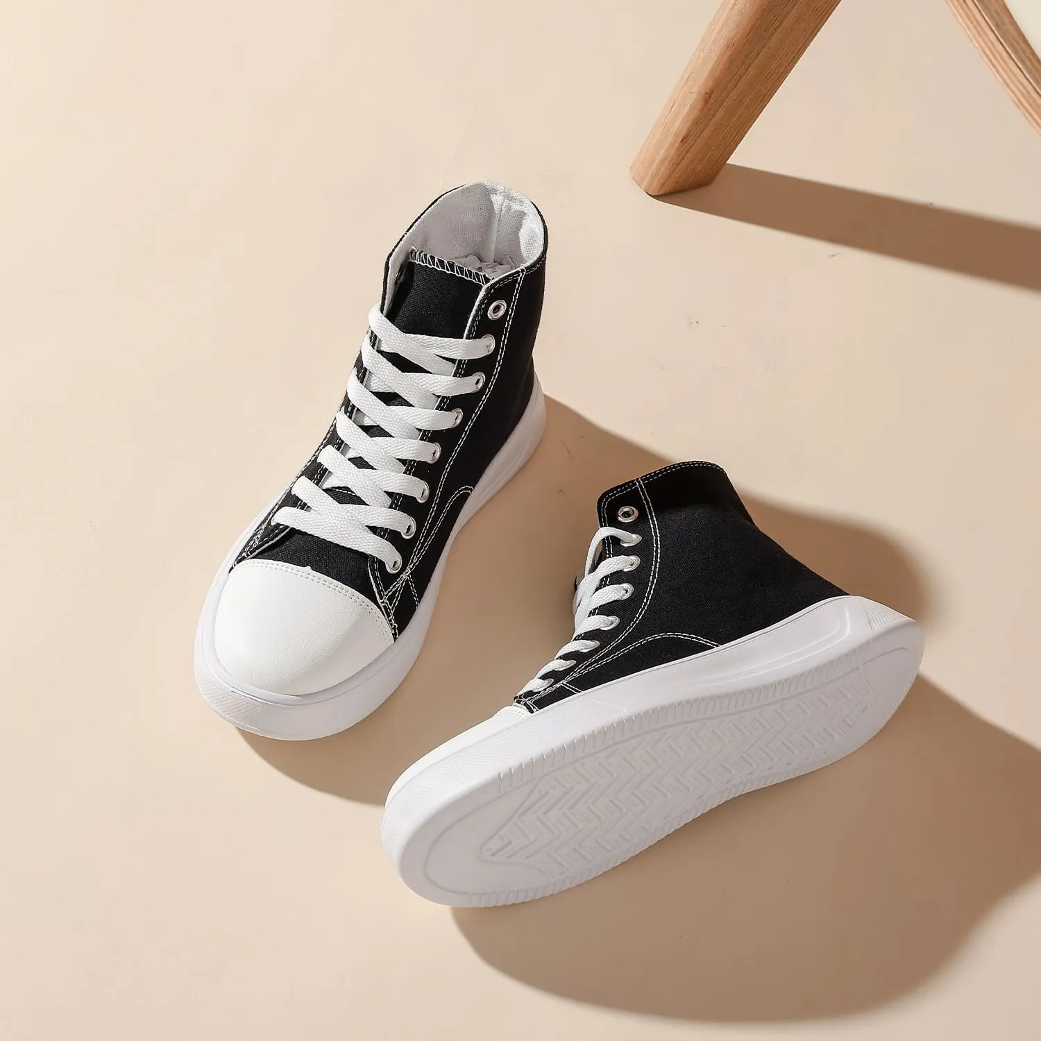 Womens High Top Heightened Sole Sneakers Platform Canvas Shoes Casual Lace Up Walking Shoes
