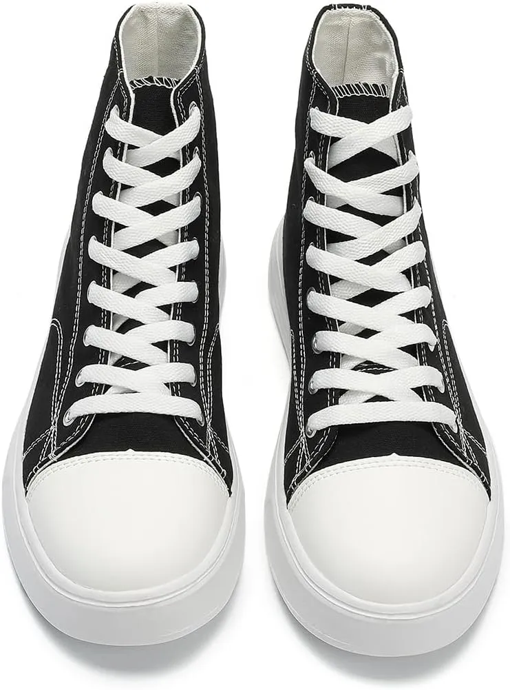 Womens High Top Heightened Sole Sneakers Platform Canvas Shoes Casual Lace Up Walking Shoes