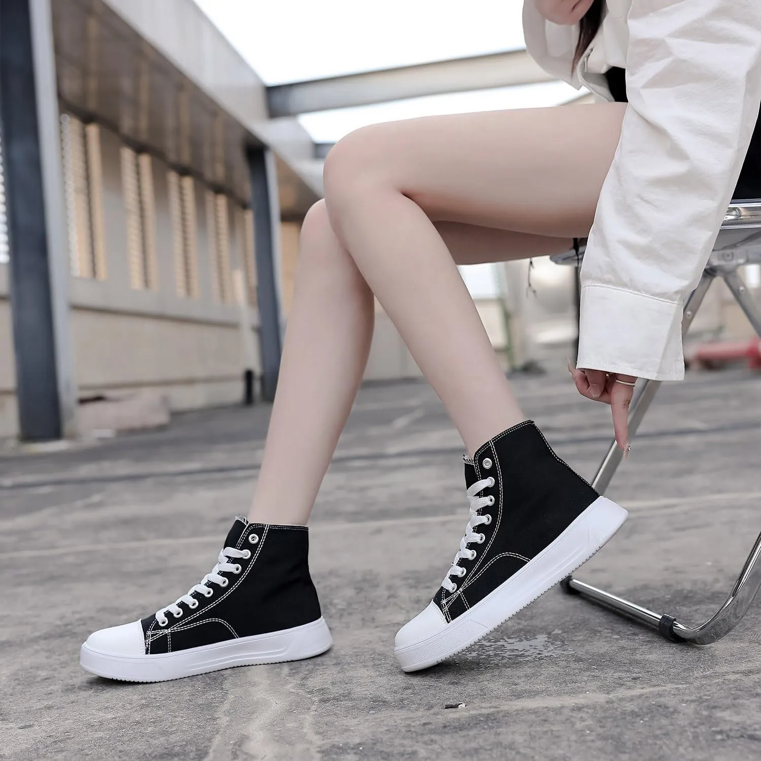 Womens High Top Heightened Sole Sneakers Platform Canvas Shoes Casual Lace Up Walking Shoes