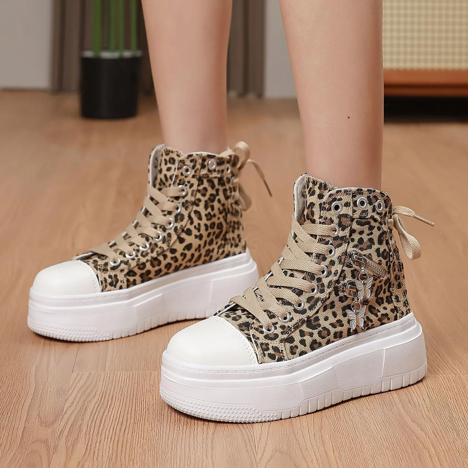 Womens High Top Sneakers Platform Metal Zipper Canvas Shoes Casual Lace up Sneakers