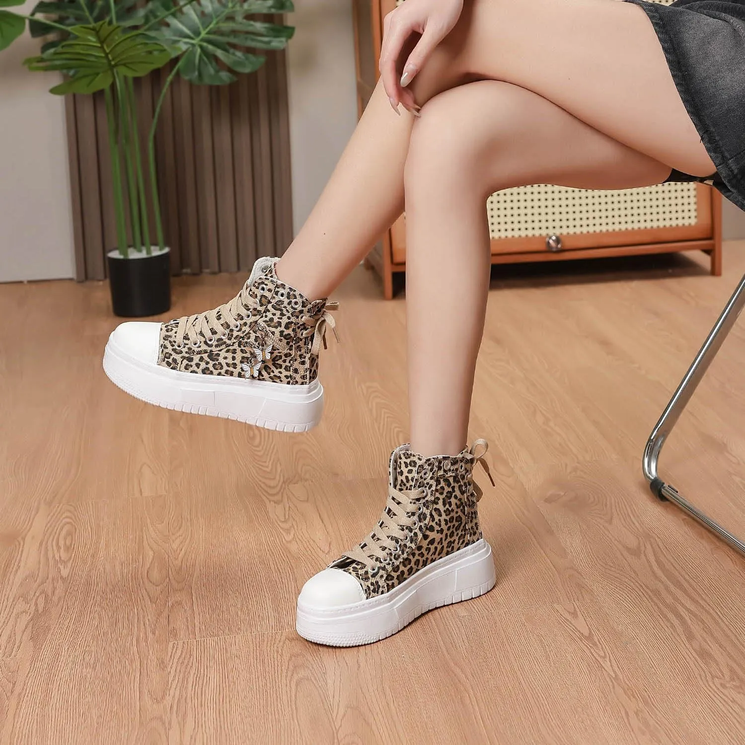 Womens High Top Sneakers Platform Metal Zipper Canvas Shoes Casual Lace up Sneakers