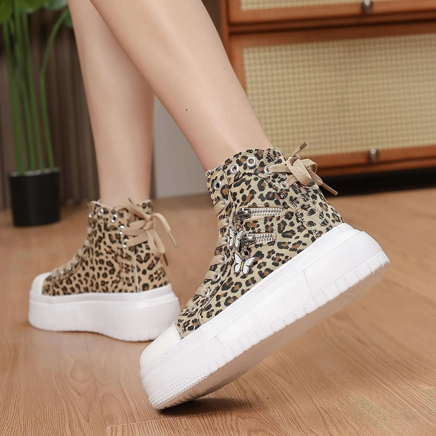 Womens High Top Sneakers Platform Metal Zipper Canvas Shoes Casual Lace up Sneakers