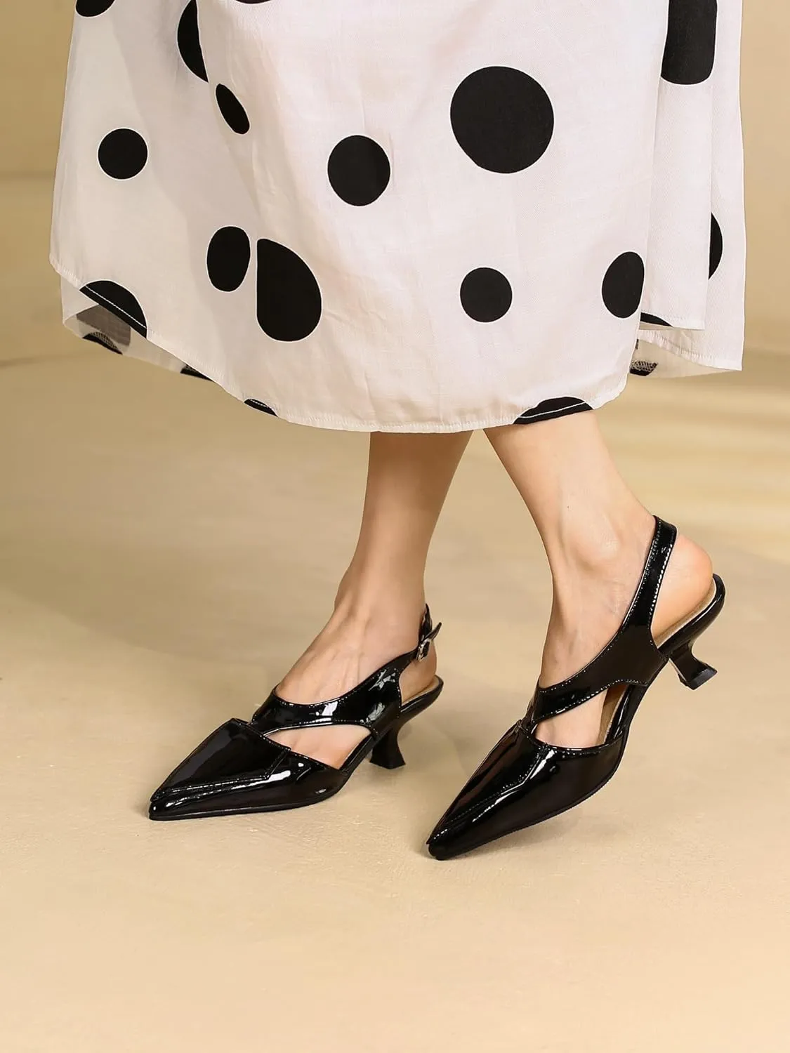 Women's JS138 Buckle Low Top Comfort Pu Low Kitten Heeled Sandals