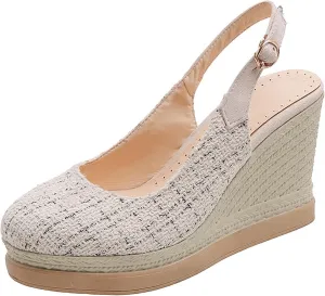 Women's JS172 Low Top Checkered Slip Resistant Fabric High Wedge Heeled Sandals