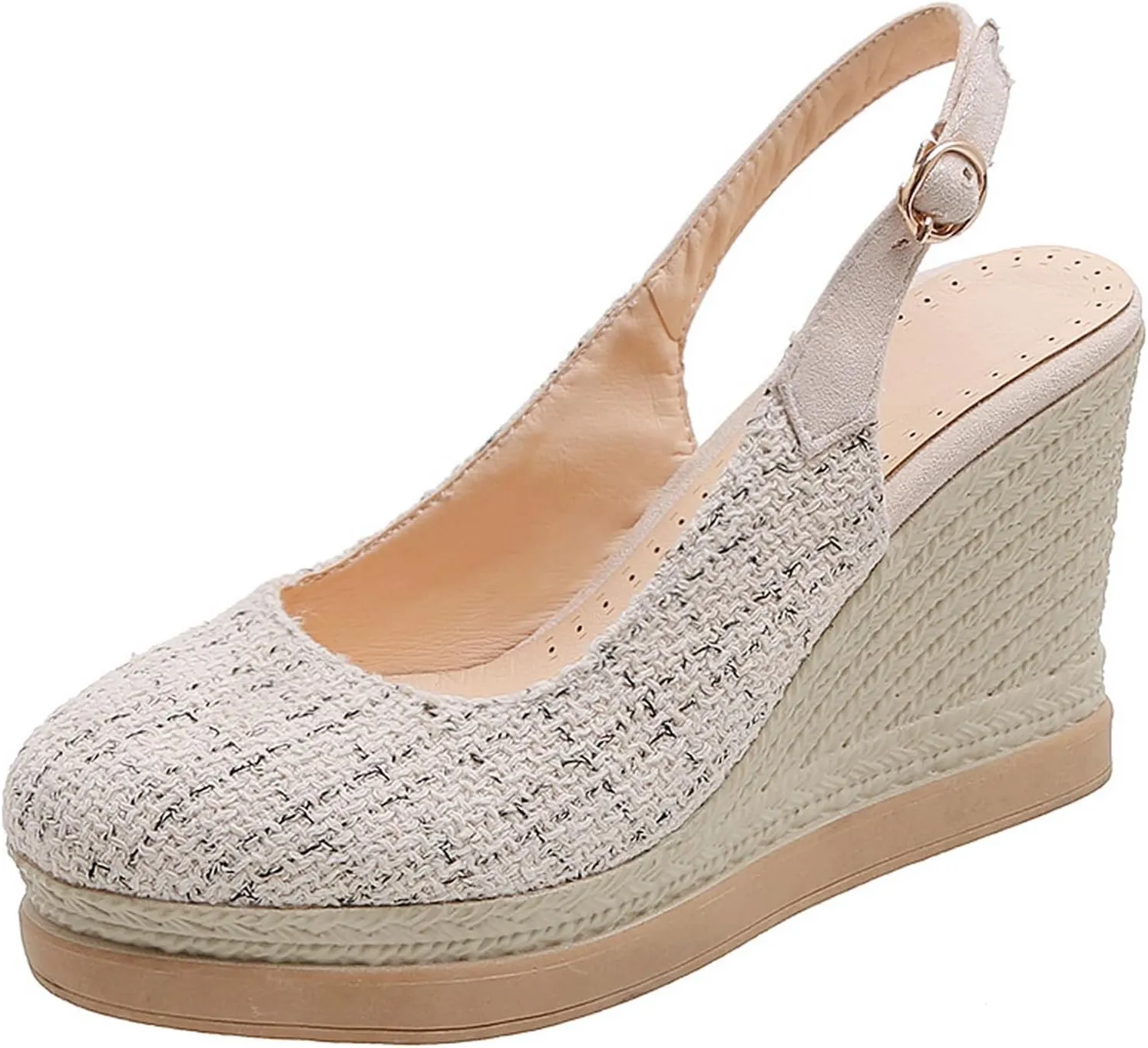 Women's JS172 Low Top Checkered Slip Resistant Fabric High Wedge Heeled Sandals
