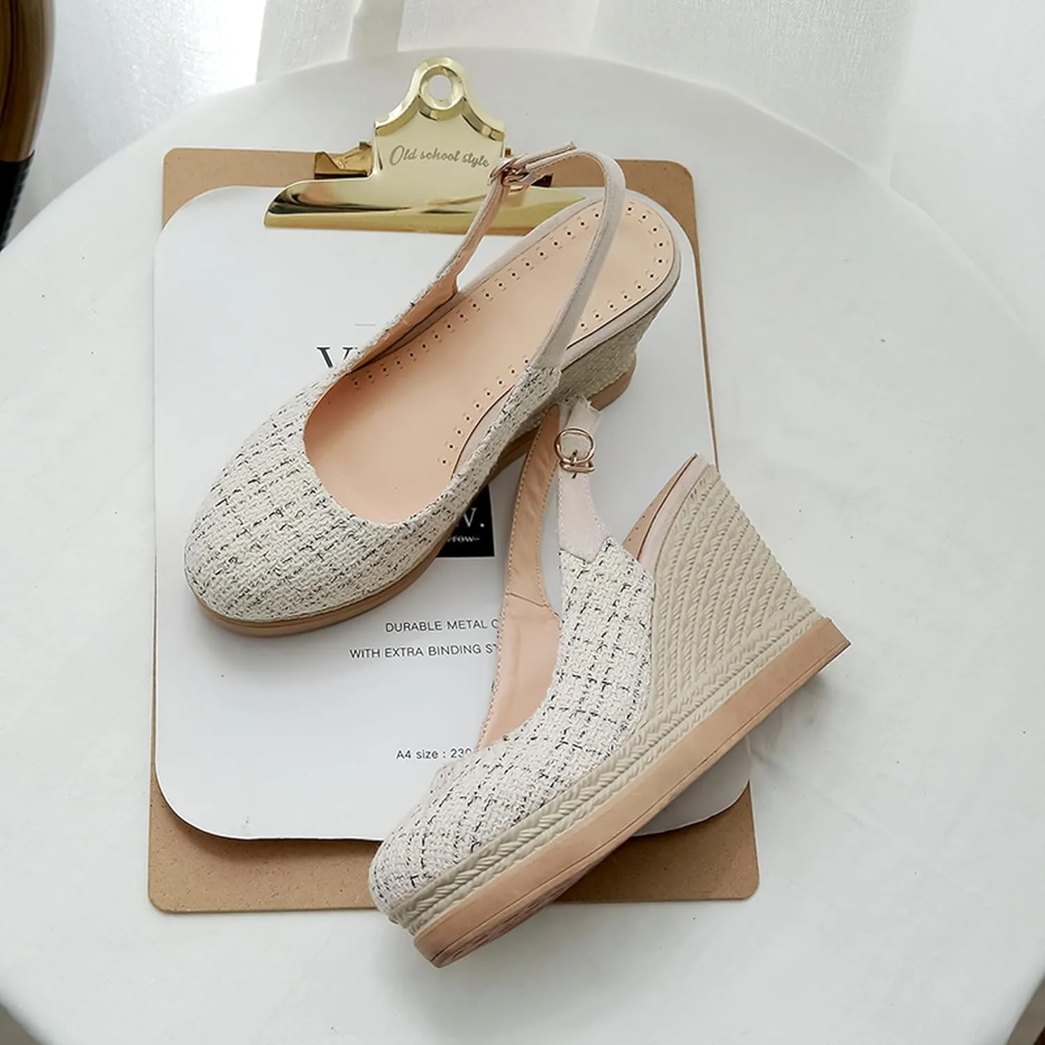 Women's JS172 Low Top Checkered Slip Resistant Fabric High Wedge Heeled Sandals