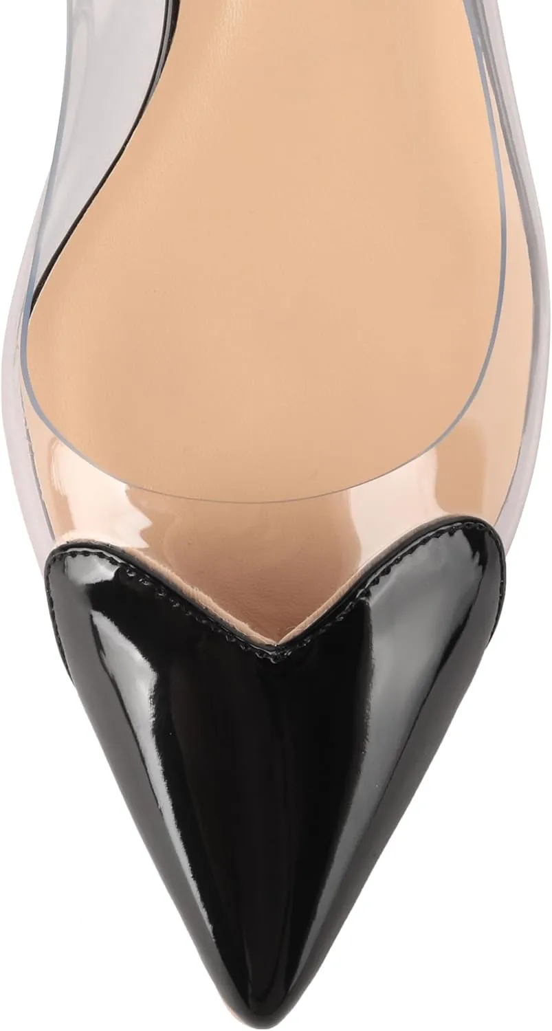 Women's Kitten Heel Transparent Slingback Pumps Pointed Toe Clear PVC Slip On Backless Cap Toe Cute Heart Mid Heel Patent Leather Elegant Sexy Slingbacks Heels