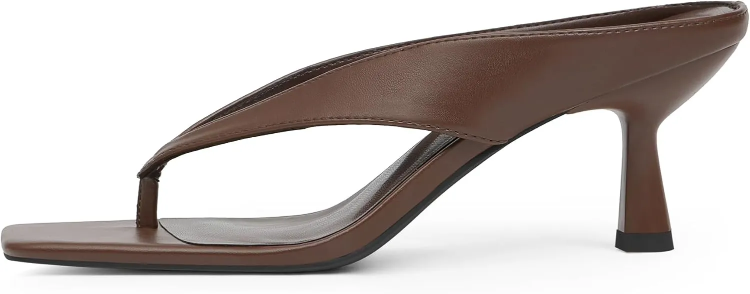 Women’s Kitten Heels Flip Flops Slip On Open Toe Low Heels Thong Square Slide Summer Fashion Party Dress Heeled Sandals for Women