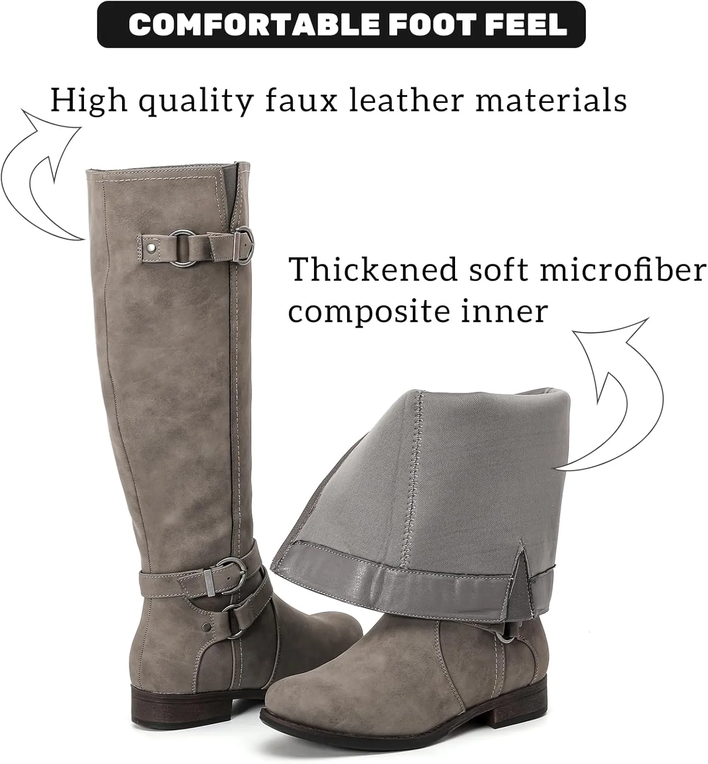 Women's Knee High Boots Classic Comfort Riding Combat Boot Round Toe Side Zipper Long Tall Fall Winter Boots for Women.
