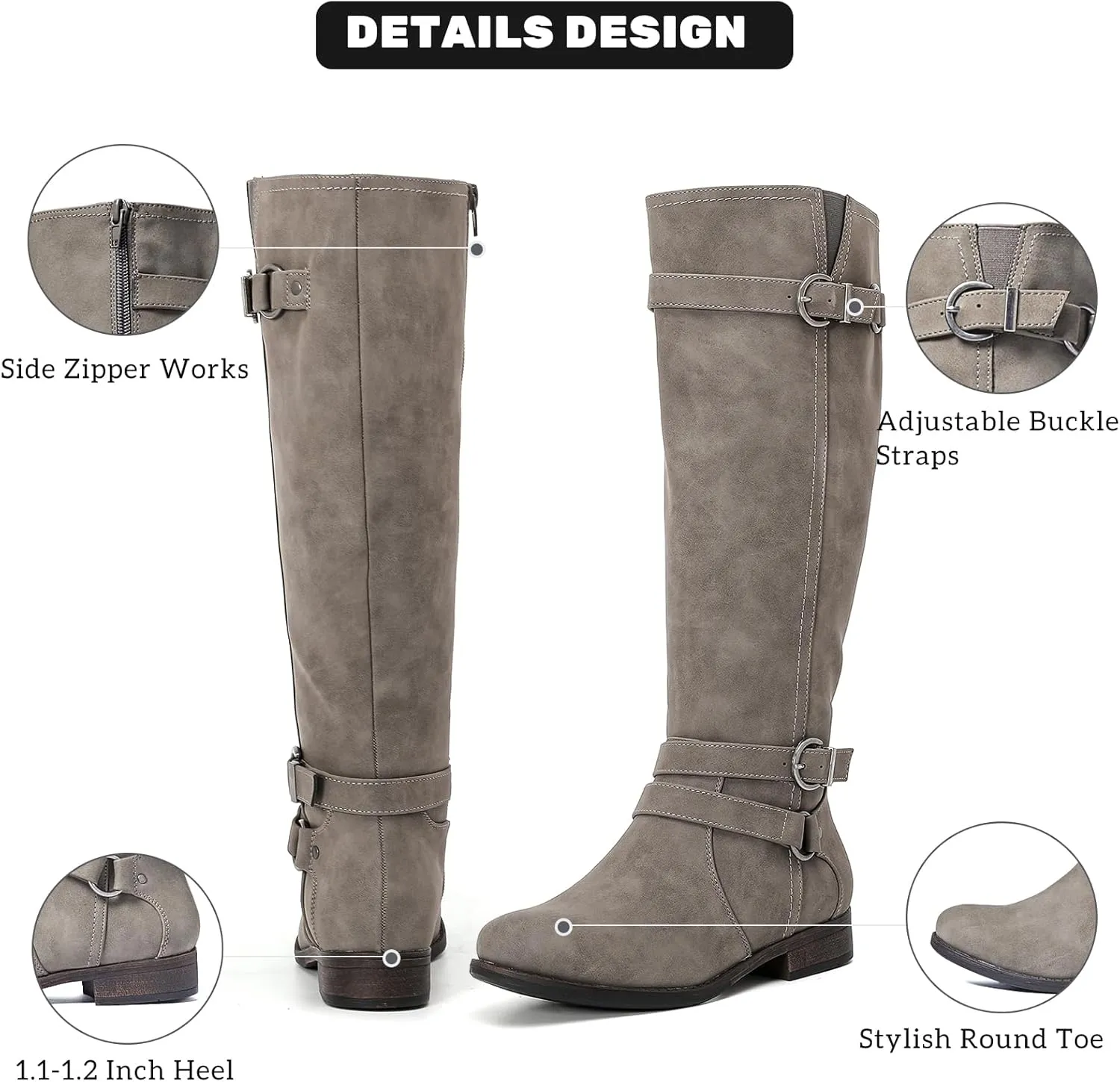 Women's Knee High Boots Classic Comfort Riding Combat Boot Round Toe Side Zipper Long Tall Fall Winter Boots for Women.