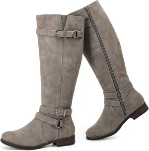 Women's Knee High Boots Classic Comfort Riding Combat Boot Round Toe Side Zipper Long Tall Fall Winter Boots for Women.
