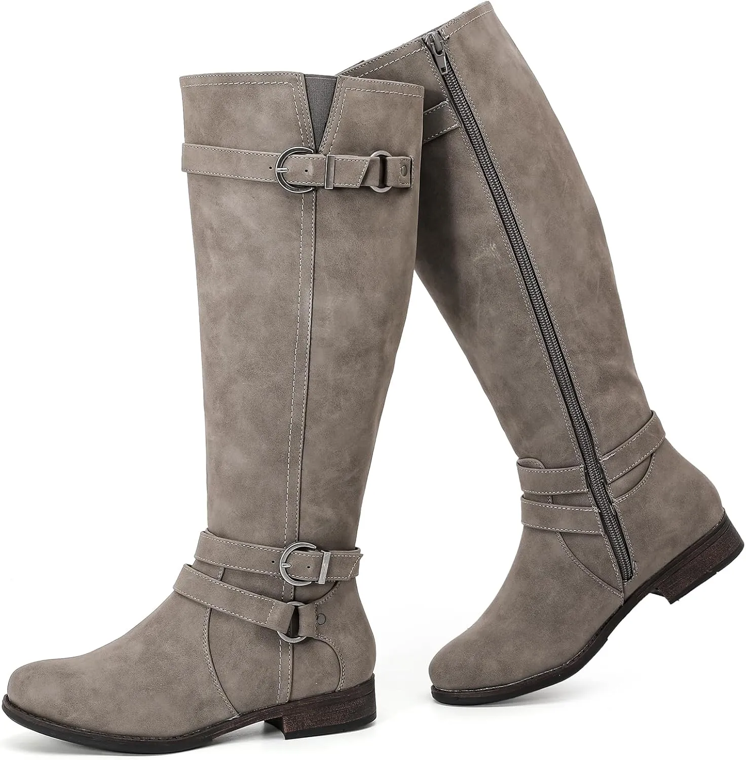 Women's Knee High Boots Classic Comfort Riding Combat Boot Round Toe Side Zipper Long Tall Fall Winter Boots for Women.