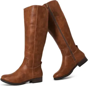 Women's Knee High Boots - Stylish and Comfortable Round Toe Tall Riding Combat Boots with Side Zipper Closure for Fall and Winter Wear for Women.